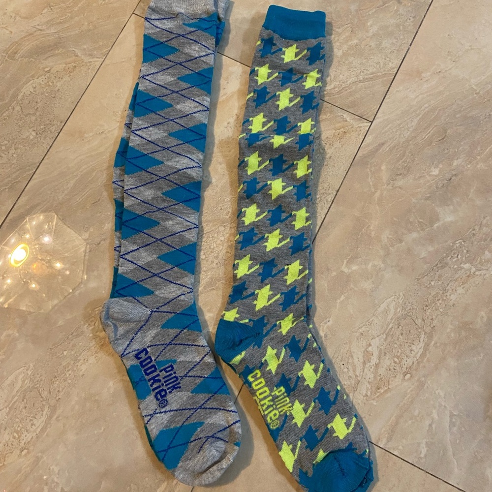 Pink Cookie Blue and Yellow Patterned Socks